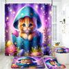 4Pcs Easterthemed Shower Curtain Set with Non-Slip Bath Mat, Toilet Lid Cover, Contour Rug & 12 Hooks, Bathroom Decor
