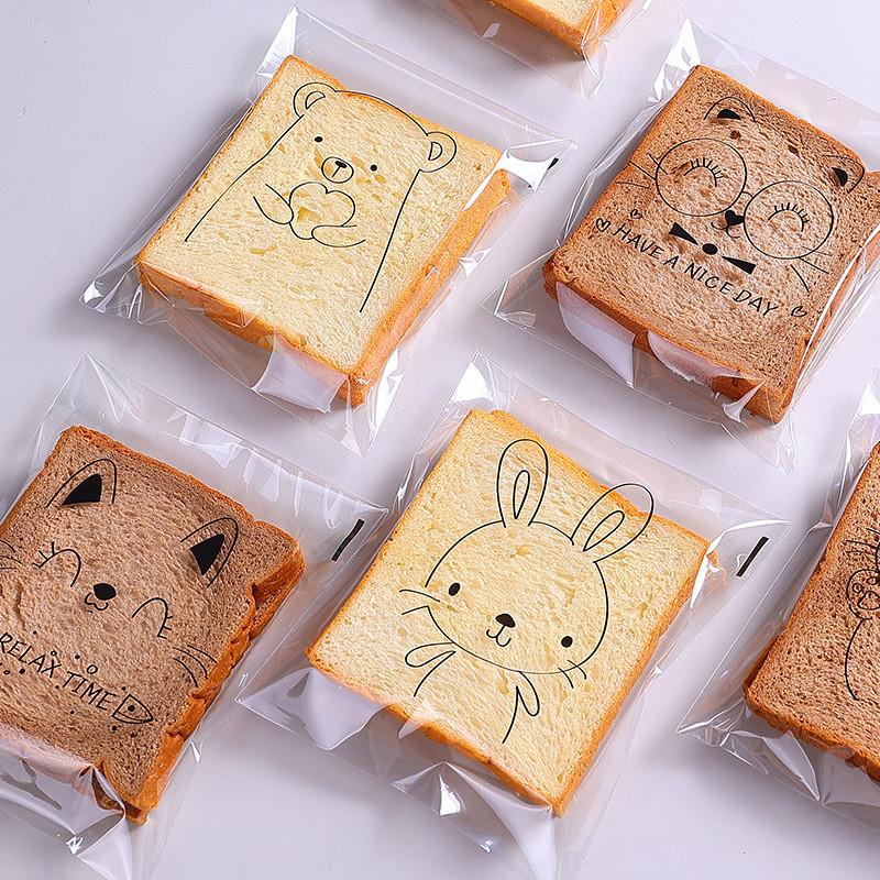 100Pcs Transparent Self-adhesive Cute Cartoon Animal Bread Paste Pineapple Buns Baked Sliced Toast Packaging Bags