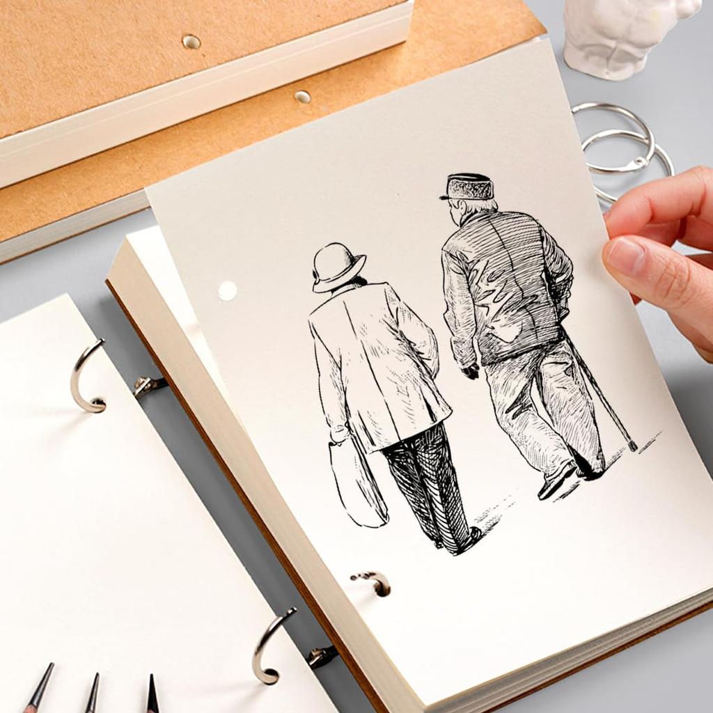 Voyyphixa Sketchbook A5 Drawing Book 60 with Buckle Removable Kraft Cover DIY Painting Thick Manga Colored Pencil Drawing Sketching Graffiti