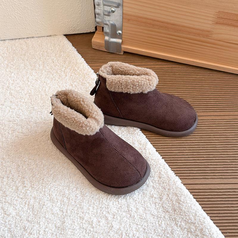 Winter 2025 Girls' Snow Boots: Velvet-Lined Short Martin Boots for Big Kids