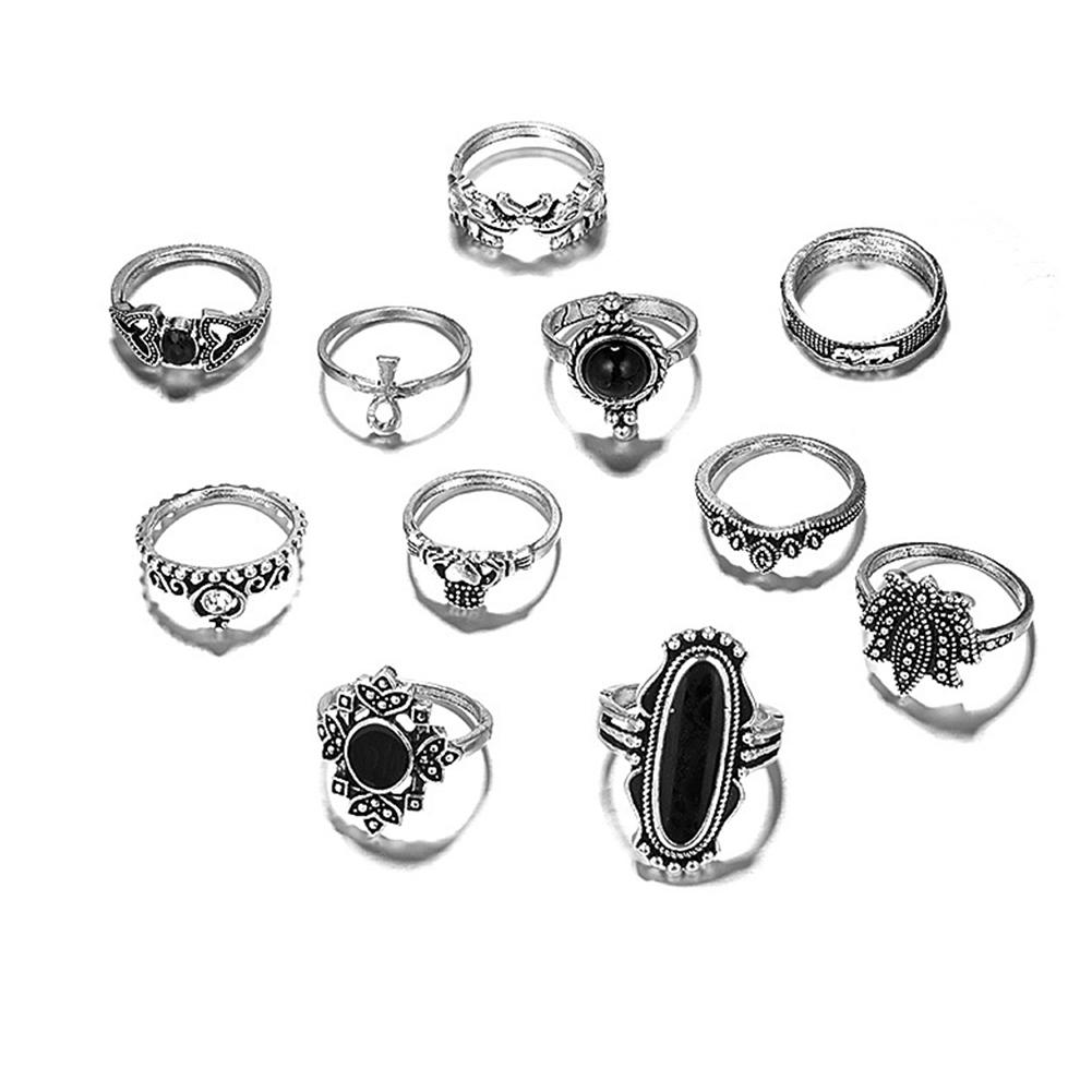 11 pcs Silver Knuckle Rings Set Gothic Statement Rings Punk Silver Plated Cross Ring for Women Gifts