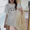 Women's Smiley Face Print Loose Short Sleeve Round Neck T-shirt - Casual Spring/Summer Top