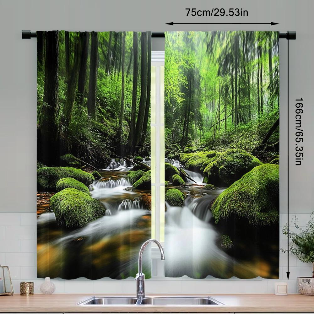2Pcs Forest Curtains Spring Nature Landscape Theme In Tropical Forest Decorative Curtains For Bedroom Living Room A
