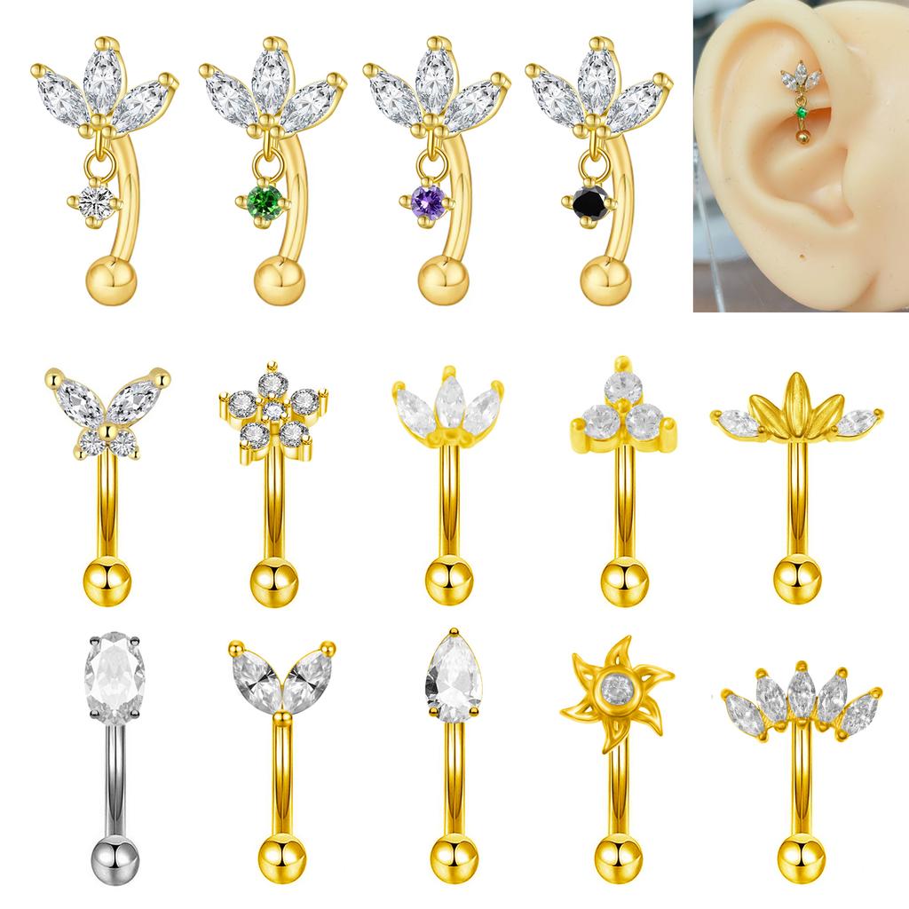 Rook piercing Butterfly Ear Cartilage Eyebrow Tragus Helix Piercing Stud Curved barbell Wholesale Body Jewelry