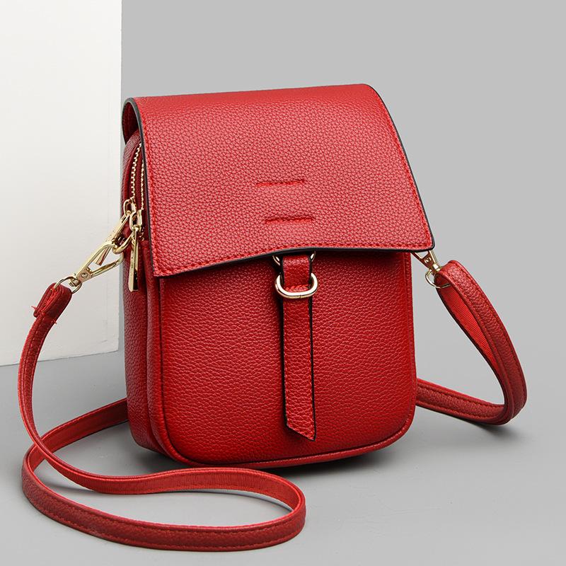 Oblique Span Bag For Mobile Phones Women'S Multi-Function Mini Bag Women'S Vertical Double-Layer Leather Mobile Phone Bag