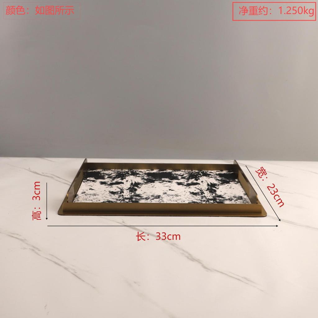 Square Handheld Metal Tray, Splashed Ink Art Leather Decorative Aromatherapy Storage Tray, Organizer, Living Room Decoration