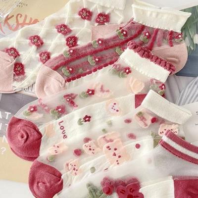 Women's Romantic Rose See-Through Socks 5-Pack