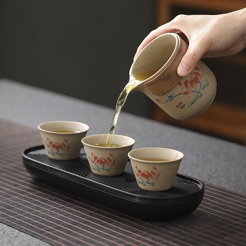 Zhishi Rustic Ceramic Travel Tea Set - Lotus Rhyme