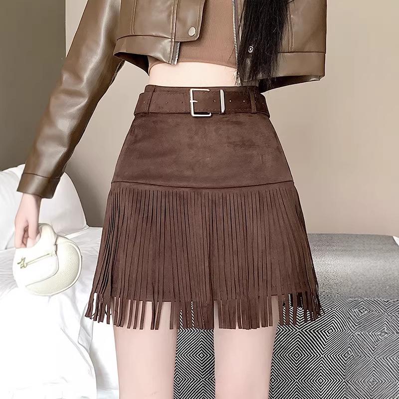 High-Waist Fringe Suede Mini Skirt - Women s Autumn/Winter 2025 Collection L