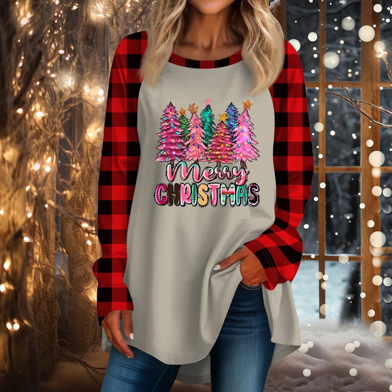 Женская повседневная футболка больших размеров с длинными рукавами и круглым вырезом — фото 11