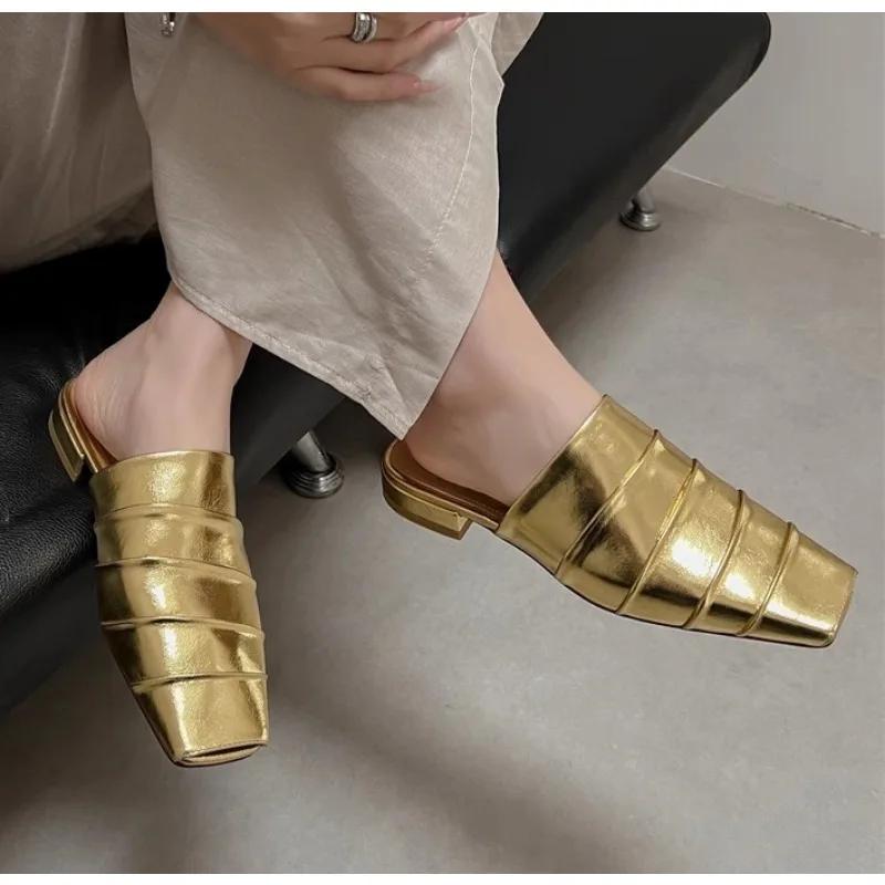 Footwear Shoes Slides Elegant Women Pumps Shoes New In New Fashion Square Head Slippers Low Heels Shoes Female Slip On Mules