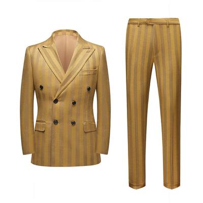 Costume deux pièces doré rayé pour homme de style coréen à double boutonnage pour l'automne et l'hiver