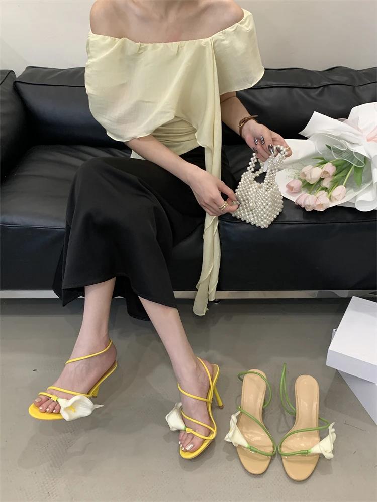 Fashion Eilyken Sexy PVC Transparent Flower Narrow Band Women Sandals Street Style Open Toe Thin High Heels Party Prom Shoes