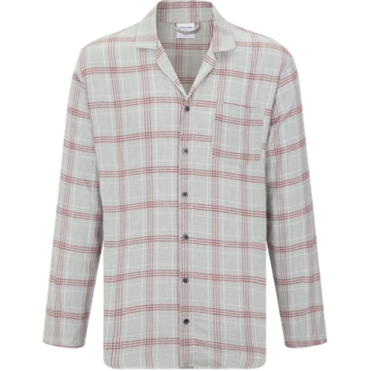 Calvin Klein Fashionable Casual Plaid Collar Comfortable Long Sleeve Pajama Top Men tops Gray NM1428O-7SI