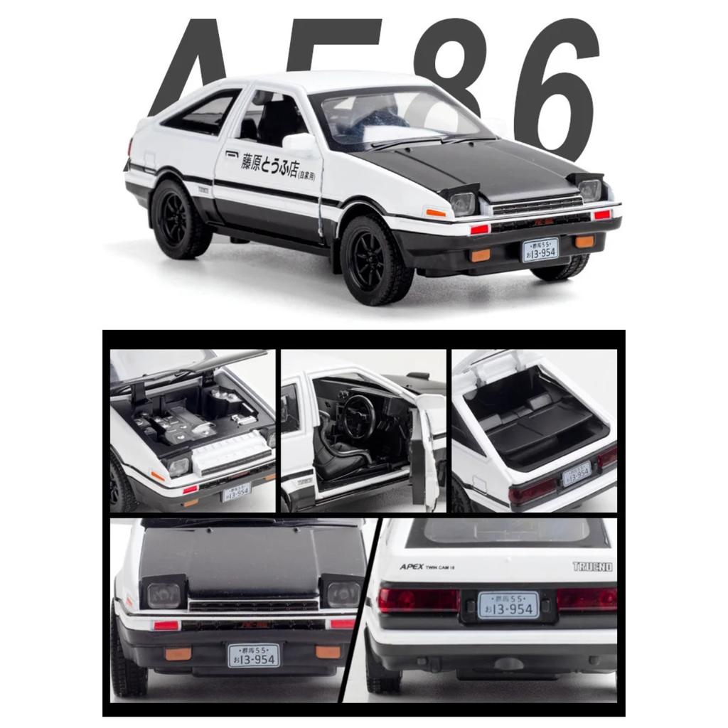 1/32 Toyota AE86 Toy Car Diecast Miniature Model Pull Back Sound Light Doors Openable Educational Collection Gift Kids A151