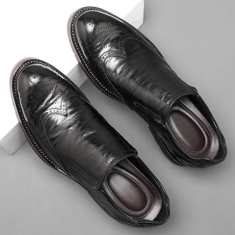 First layer sheepskin Brock men's leather shoes business dress heightening shoes one pedal foot cover casual beef tendon sole men's shoes