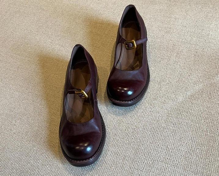 

Soft sheepskin~ retro British style small leather shoes for women s autumn new thick heel round head with light mouth Mary Jane single shoes 35