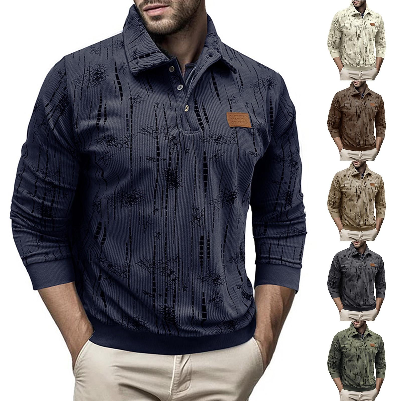 

Men s Loose Casual Turn - Collar Button - Down Long - Sleeve Shirt With Ribbed Cuffs And Floral Pattern Top L армія зелений колір