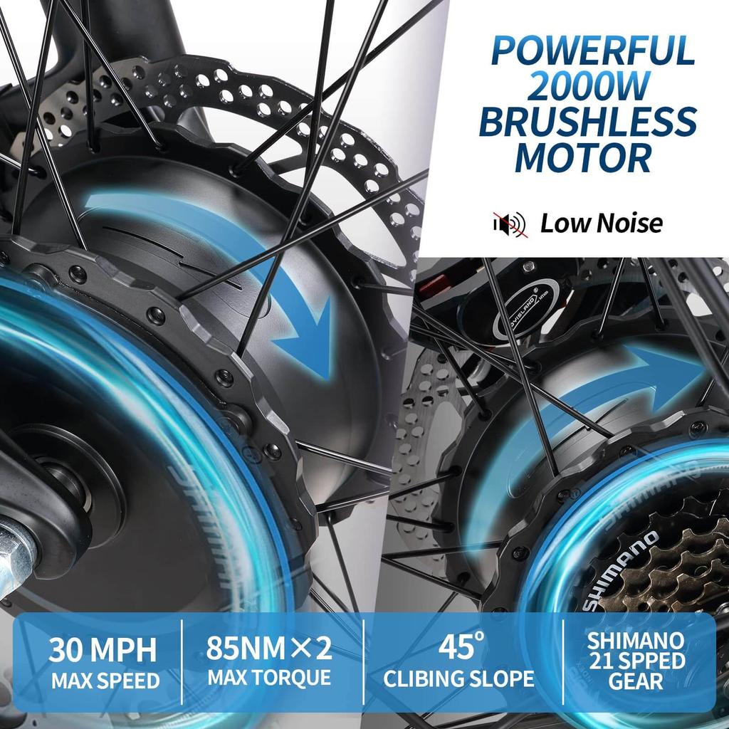 KETELES K800 Dual Motor Electric Bike with 2000W, 48V 23AH Battery, 26" Fat Tires, Lockable Suspension Fork Road E-Bike