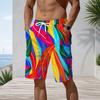Men Big Size Abstract Marble Print Drawstring Beach Shorts Quick Dry Casual Swim Trunks With Pockets For Summer Holiday Surfing
