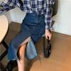 High Waist A-Line Denim Skirt: Women's Retro, Slim Fit, Hip-Wrapped with Slit, Available In Large Sizes, Perfect for Spring and Autumn.