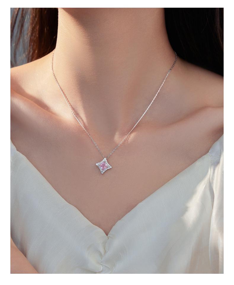Banyan Tree Sterling Silver Diamond-Shaped Light Necklace for Women - Summer Luxury Square Clavicle Chain