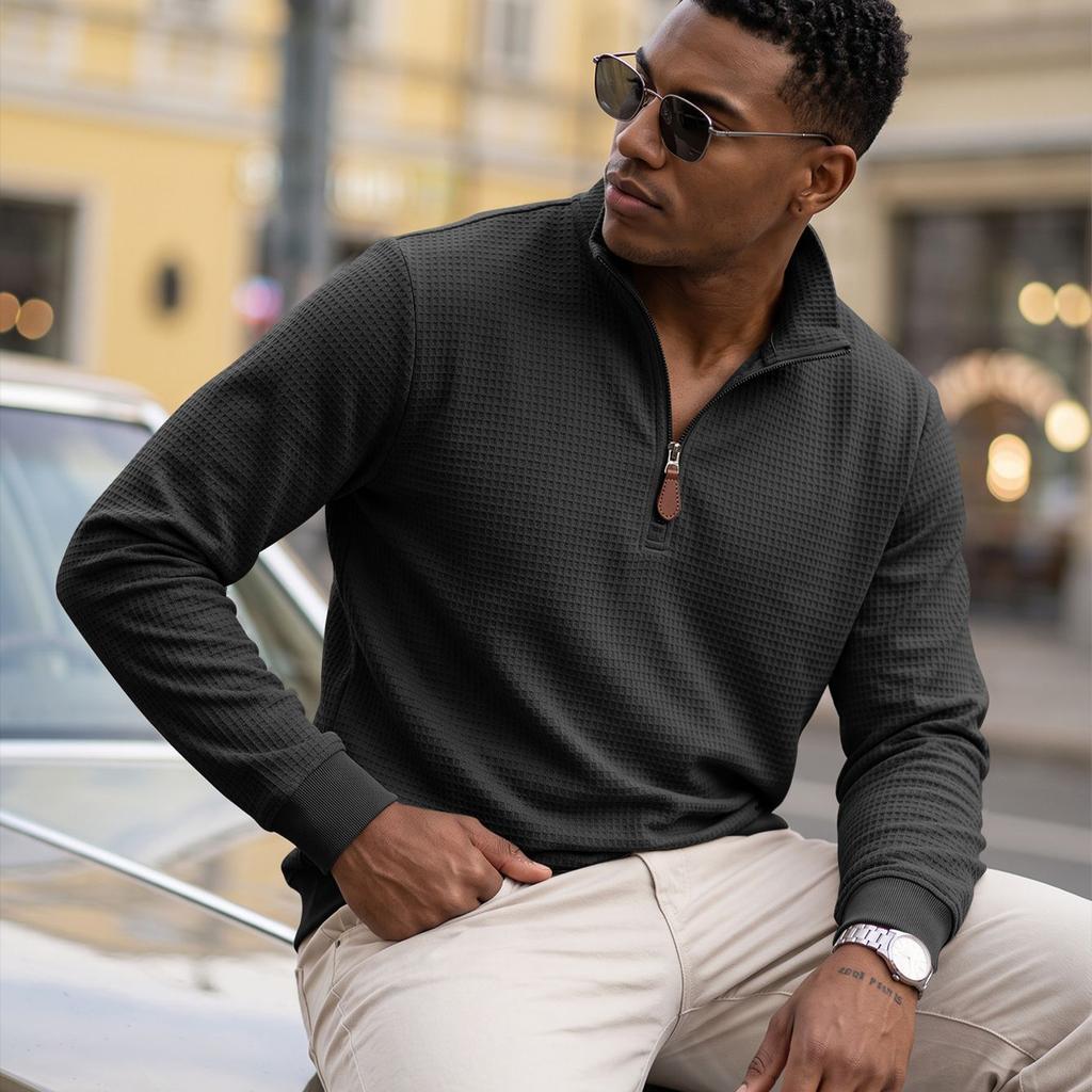 Men's Knit Half Zip Pullover Sweatshirt with Stand Collar Long Sleeve Casual Top