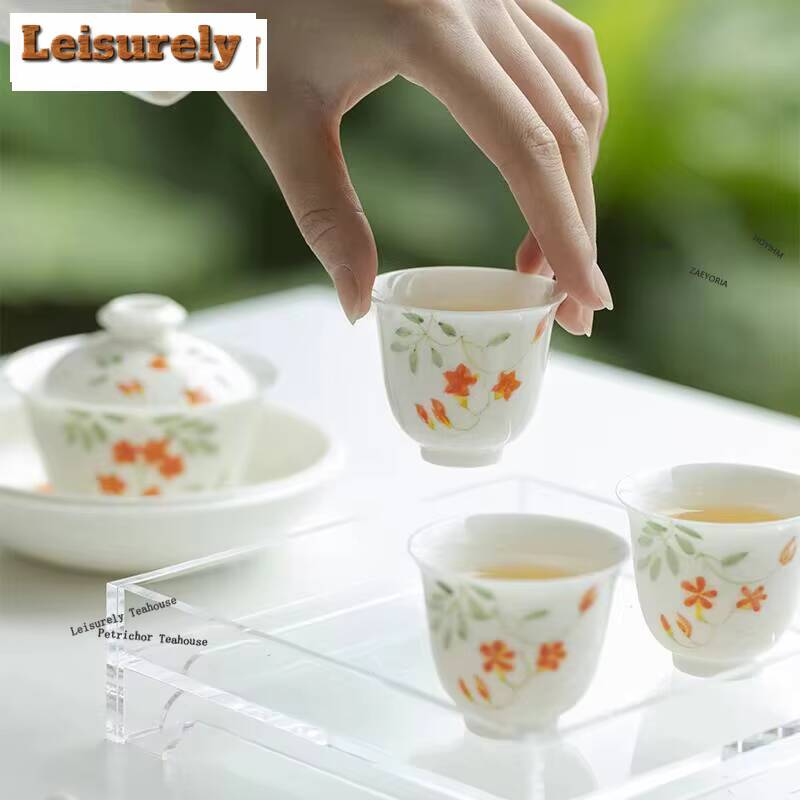 1pc/lot White Porcelain Hand-painted Flowers Teacup Vintage Tea Bowl Water Jug Meditation Cup Jianzhan Tableware Supplies 11ml