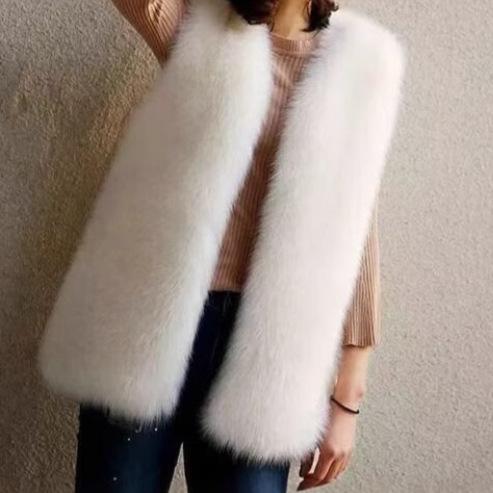 Winter medium and long imitation fox fur vest thermal vest women's vest fluffy coat