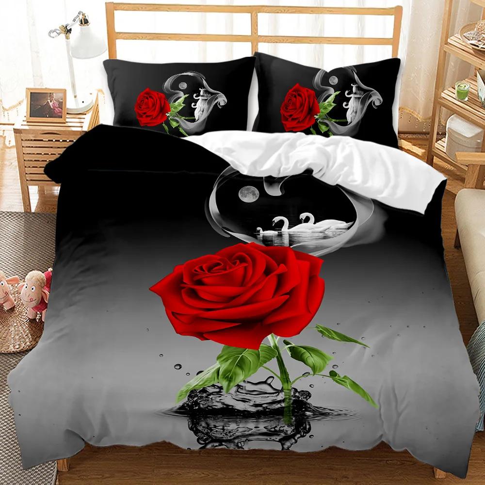 Rose Duvet Cover Red Rose Floral Wedding Twin Bedding Set Valentine's Day Gift For Lover Double Queen King Polyester Qulit Cover