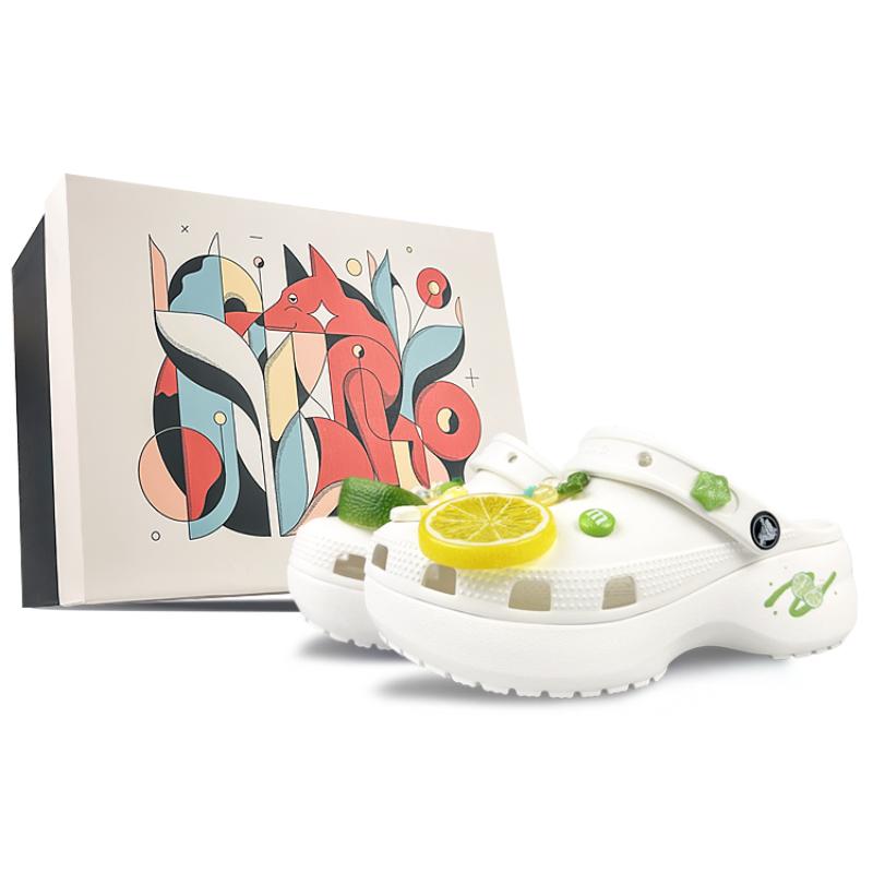 Crocs Classic Platform Clog BNK Sour Lemon Dream Star Sweet Cool Gift Box Hole Shoes Women's Green and White