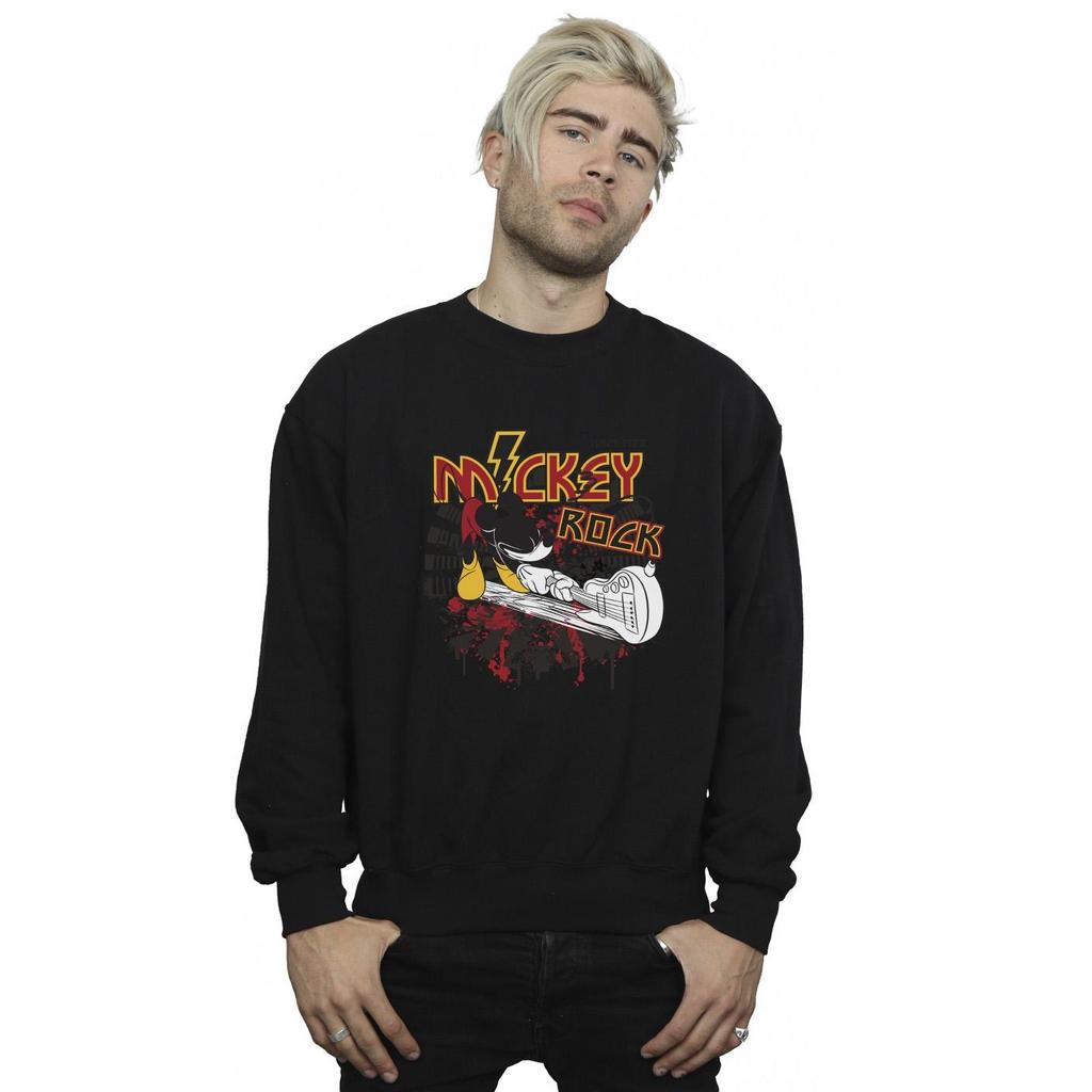 Disney Mens Mickey Mouse Smash Guitar Rock Sweatshirt