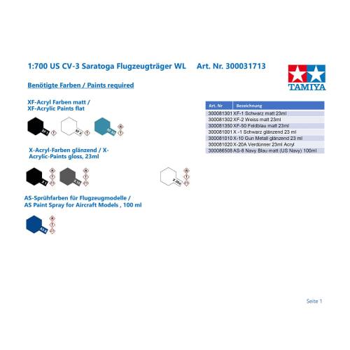 Tamiya 1/700 Waterline Series No.713 US Navy Aircraft Carrier CV-3 Saratoga Plastic Model 31713
