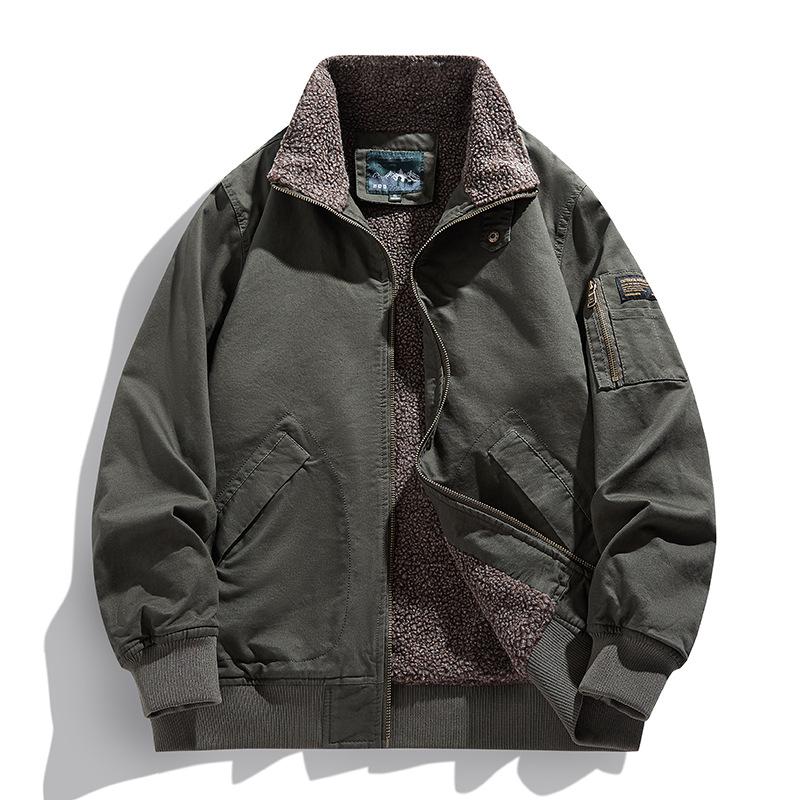 Men's Winter Warmth High End Men's Fashion Plush Pilot Jacket Coat Lamb Fleece Workwear Cotton Jacket for Outerwear