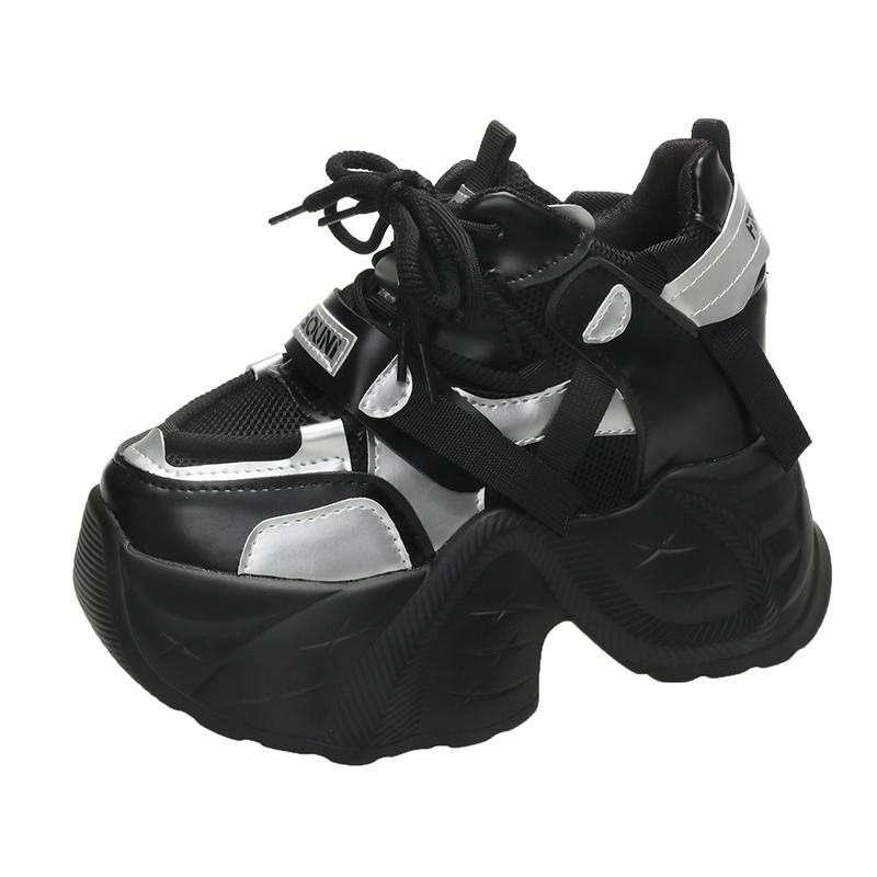 Fashion 9.5CM 2024 Spring Non-slip Outdoor Chunky Sneakers Women Vulcanize Platform Wedge New Autumn Leather Loafer Fashion Comfy Shoes