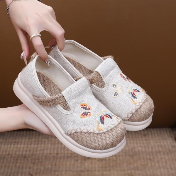 

Модная льняная обувь Женская 2025 Женская обувь Слипоны Модис Лен Новая Удобная Платье Слипоны Дышащая Летняя Милая Ткань Этнический Эмб 39