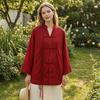 Handgemachtes Knopflochhemd Damen Hemd mit Stehkragen, Chinesische Frosch-Bluse für Frühsommer Freizeit-Outfit Herbst, Lockeres einfarbiges Langarm-Oberteil Frühjahrs-Kleidung