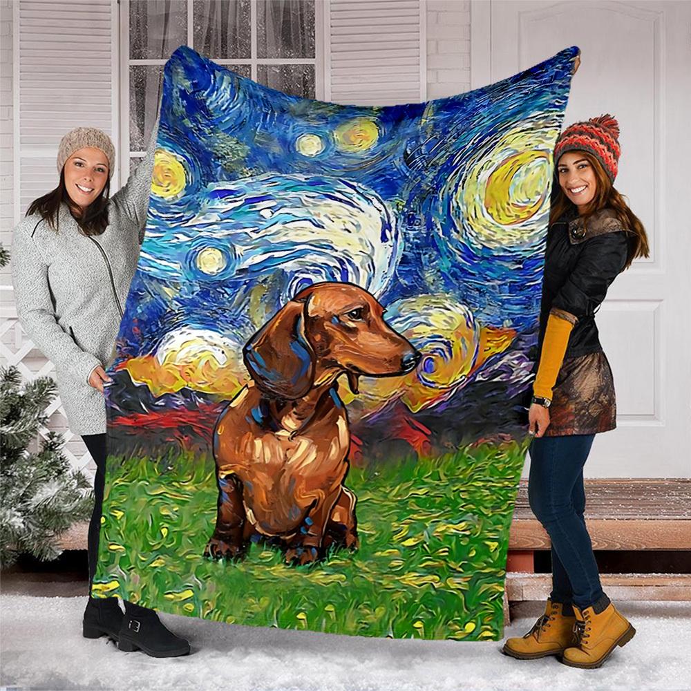 1pc Starry Night Dog Print Outdoor Soft Polyester Flannel Throw Blanket Versatile for All Seasons , Soft , Cozy , Warm All Season Quilted Throw ,