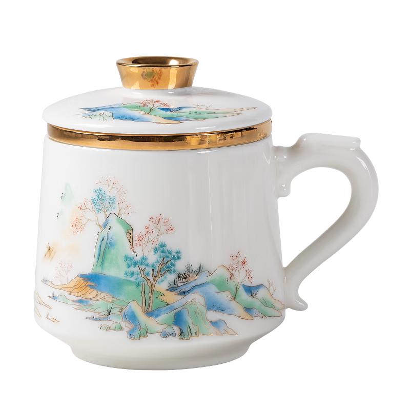 Gold Inlaid Jade Porcelain Tea Mug with Infuser