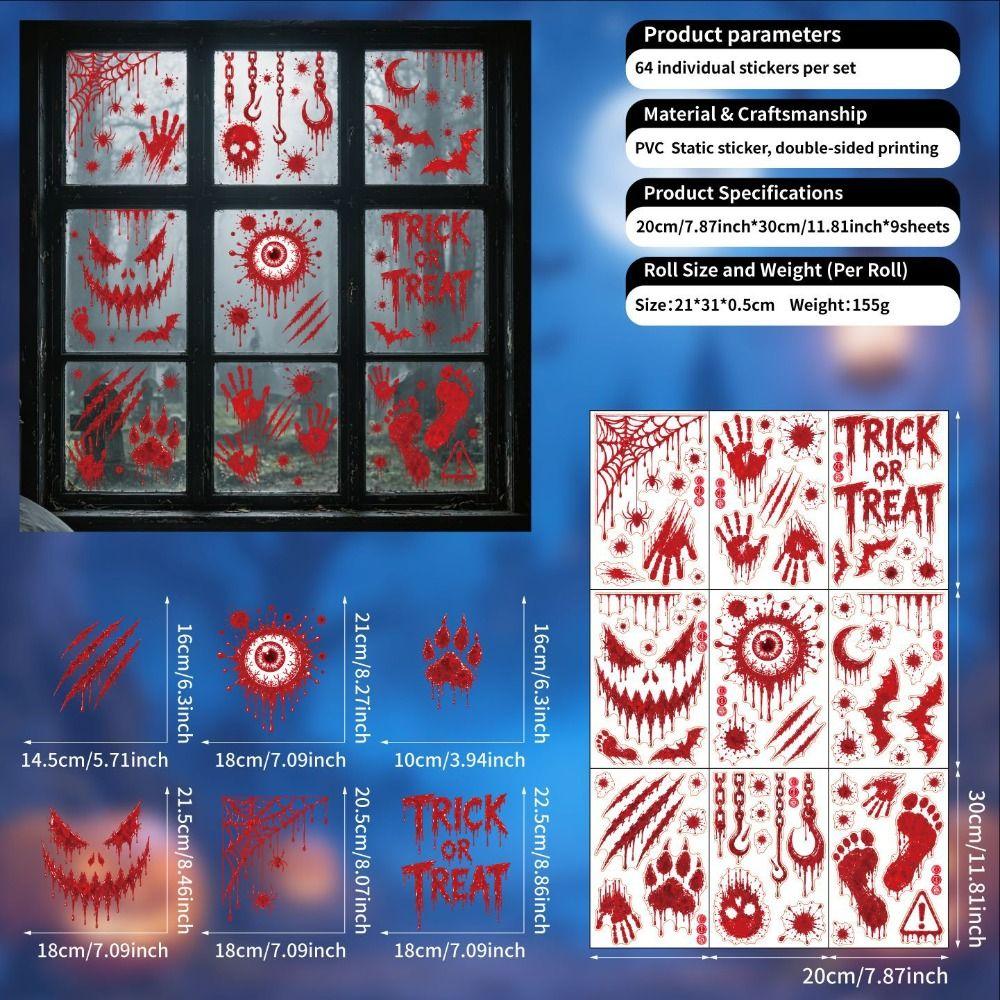 Reusable Halloween Window Stickers Scary Realistic Electrostatic Window Decals  Home Decoration
