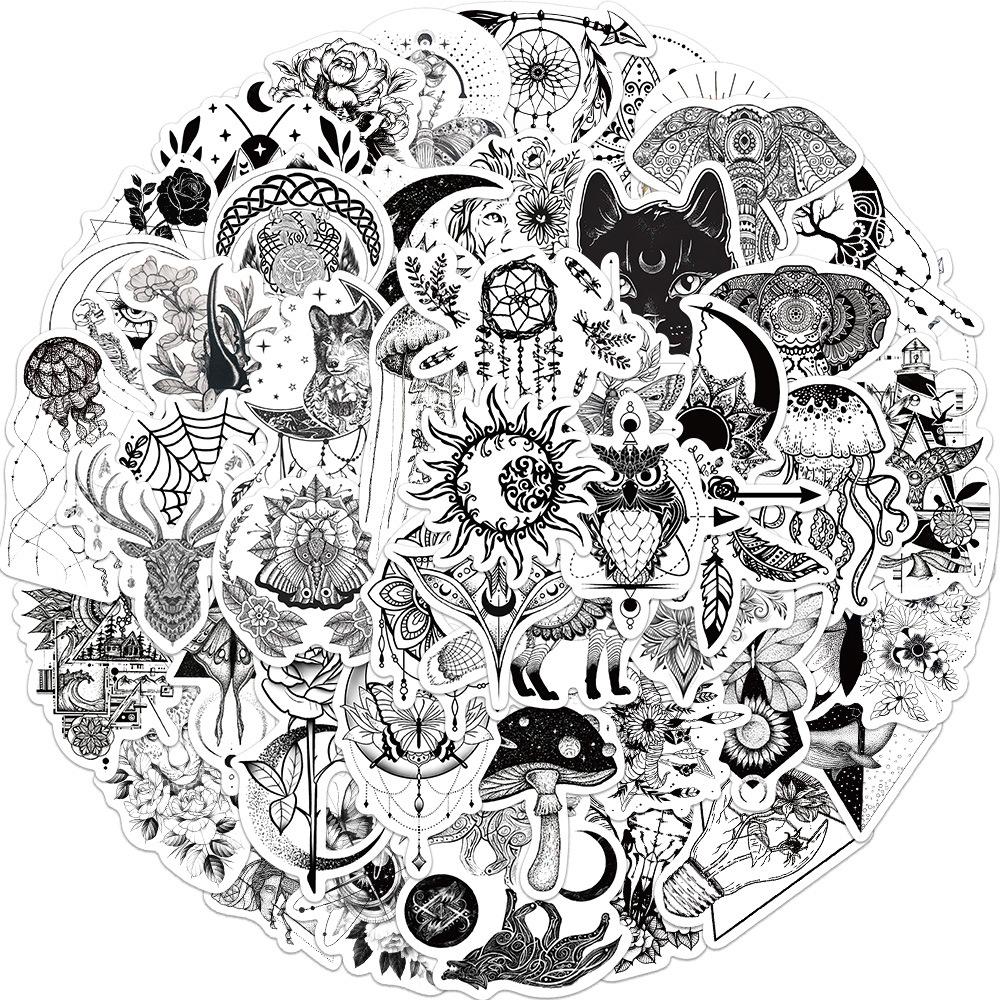 50 Black and White Gothic Style Graffiti Stickers Decorative Suitcase Pen Guitar Notebook Waterproof Hot Stamping