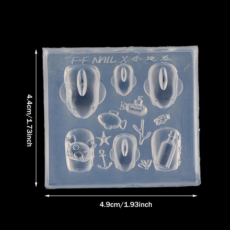 Silicone Nail Art Mold With Small Shark Crab Drift Bottle Designs For Manicure Fashionable Nail Art Design Mould