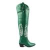 Mode Klassische Western Cowboy Stiefel für Damen Kniehohe Stiefel Bestickt Spitz Zehenbereich Klobiger Absatz Schuhe Frau Wintermode Grüner Stiefel