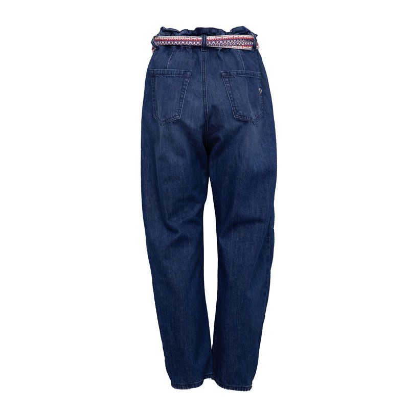 Pantalon jean foncé avec ceinture tissée style ethnique Femme PLEASE