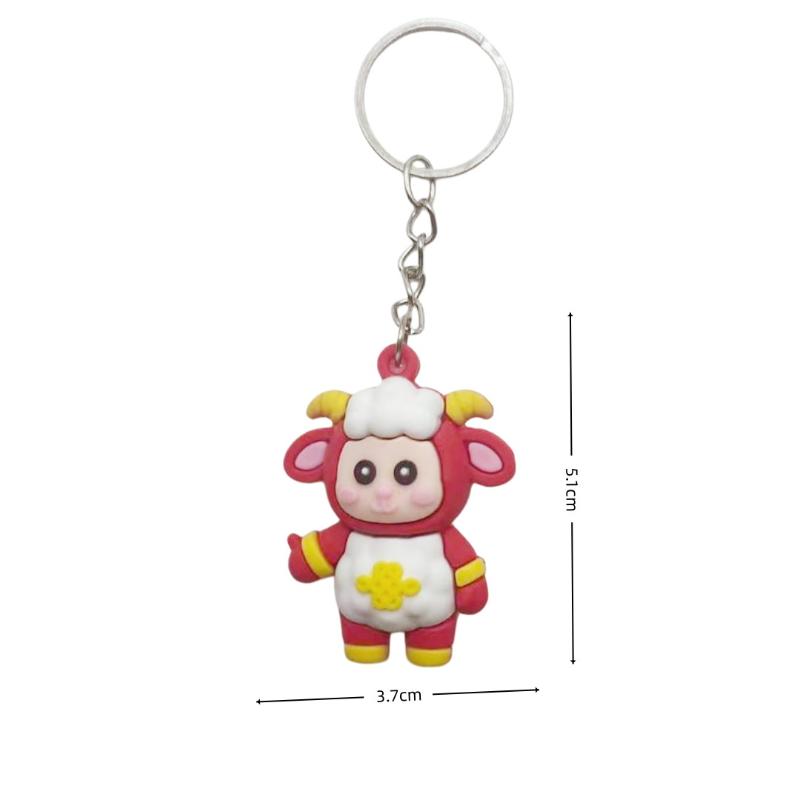 Cute Cartoon Sheep Rubber Keychain Lovely Sturdy Metal Ring Handbag Decor Car Key Accessory For Girls