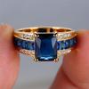 Fashion Female Blue Zircon Square Finger Ring Yellow Gold Color Wedding  For Women Party Accessories