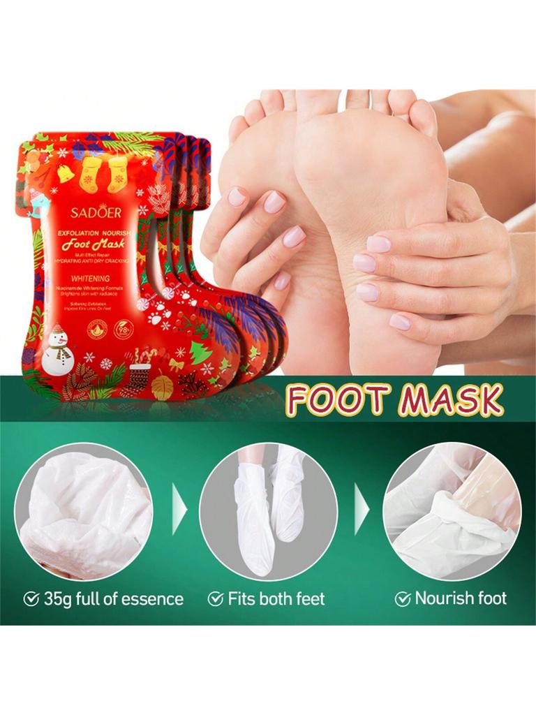 5 Pairs Christmas Foot Mask, Brightens Skin Tone, Moisturizes Feet, Softens Calluses, Soothes And Hy