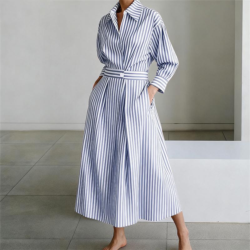 

ZANZEA Women Turn Down Collar Long Sleeve Casual Stripe Shirt Dres 5XL синій