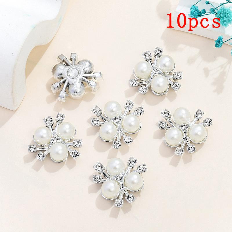 

10Pcs Sparkling Flower-Shaped Crystal Pearl Button Pearl Hairpins Headwear Clip Rhinestone Buttons