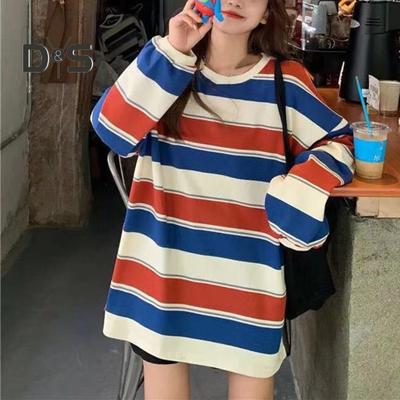 Striped Thin Pullover Sweatshirt Soft Stretchy And Stylish Loose Fit Women's Top for Maximum Comfort